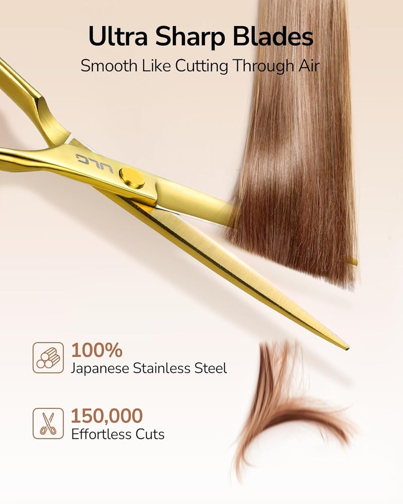 ULG Professional Hair Cutting Scissors 6.5 Inch – Sharp Barber Shears, Stainless Steel Symmetrical Salon Haircut Scissors for Women, Men, Kids, Gloss Paint Finish, Golden - Image 2